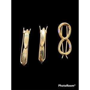3 Vtg Hair Clip Barrette Gold Tone Metal And 1 Figure Eight Infinity Symbol